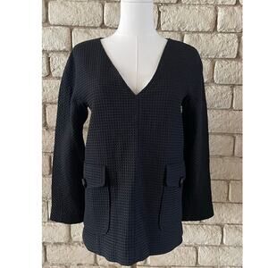 Leon Max Limited Edition Black Waffle Knit‎ V-Neck Tunic Top with Pockets Size S